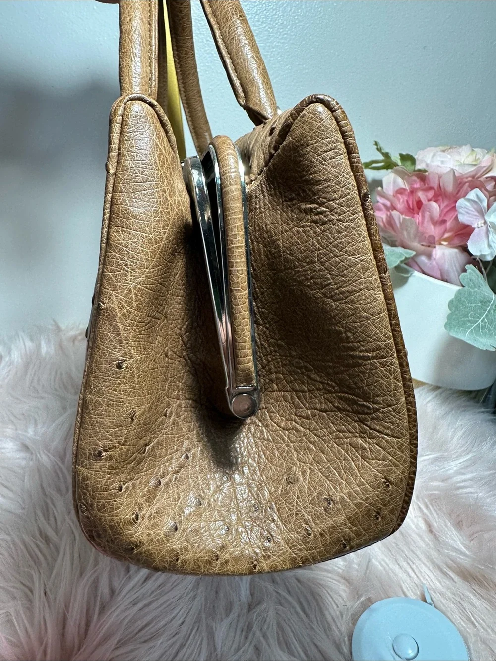 Ostrich Leather Top-Handle brown Bag